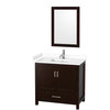 Sheffield 36 Inch Single Bathroom Vanity In Espresso, White Cultured Marble Countertop, Undermount Square Sink, 24 Inch Mirror