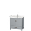 Sheffield 36 Inch Single Bathroom Vanity In Gray, Carrara Cultured Marble Countertop, Undermount Square Sink, No Mirror