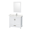 Sheffield 36 Inch Single Bathroom Vanity In White, Carrara Cultured Marble Countertop, Undermount Square Sink, 24 Inch Mirror