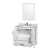 Sheffield 36 Inch Single Bathroom Vanity In White, White Carrara Marble Countertop, Undermount Oval Sink, And 24 Inch Mirror