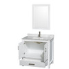 Sheffield 36 Inch Single Bathroom Vanity In White, White Carrara Marble Countertop, Undermount Square Sink, And 24 Inch Mirror