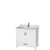 Sheffield 36 Inch Single Bathroom Vanity In White, White Carrara Marble Countertop, Undermount Square Sink, And 24 Inch Mirror