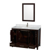 Sheffield 48 Inch Single Bathroom Vanity In Espresso, White Carrara Marble Countertop, Undermount Square Sink, And 24 Inch Mirror