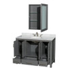 Sheffield 48 Inch Single Bathroom Vanity In Dark Gray, White Carrara Marble Countertop, Undermount Oval Sink, And Medicine Cabinet