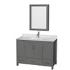 Sheffield 48 Inch Single Bathroom Vanity In Dark Gray, White Carrara Marble Countertop, Undermount Square Sink, And Medicine Cabinet