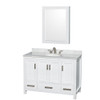 Sheffield 48 Inch Single Bathroom Vanity In White, White Carrara Marble Countertop, Undermount Oval Sink, And Medicine Cabinet