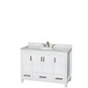 Sheffield 48 Inch Single Bathroom Vanity In White, White Carrara Marble Countertop, Undermount Oval Sink, And Medicine Cabinet