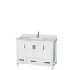 Sheffield 48 Inch Single Bathroom Vanity In White, White Carrara Marble Countertop, Undermount Square Sink, And 24 Inch Mirror