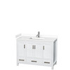 Sheffield 48 Inch Single Bathroom Vanity In White, White Cultured Marble Countertop, Undermount Square Sink, No Mirror