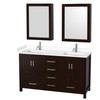Sheffield 60 Inch Double Bathroom Vanity In Espresso, White Cultured Marble Countertop, Undermount Square Sinks, Medicine Cabinets