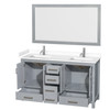 Sheffield 60 Inch Double Bathroom Vanity In Gray, White Cultured Marble Countertop, Undermount Square Sinks, 58 Inch Mirror