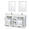 Sheffield 60 Inch Double Bathroom Vanity In White, Carrara Cultured Marble Countertop, Undermount Square Sinks, 24 Inch Mirrors