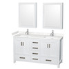 Sheffield 60 Inch Double Bathroom Vanity In White, Carrara Cultured Marble Countertop, Undermount Square Sinks, Medicine Cabinets
