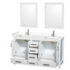 Sheffield 60 Inch Double Bathroom Vanity In White, White Cultured Marble Countertop, Undermount Square Sinks, 24 Inch Mirrors