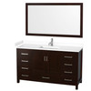 Sheffield 60 Inch Single Bathroom Vanity In Espresso, White Cultured Marble Countertop, Undermount Square Sink, 58 Inch Mirror