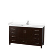 Sheffield 60 Inch Single Bathroom Vanity In Espresso, White Cultured Marble Countertop, Undermount Square Sink, No Mirror