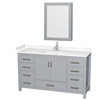 Sheffield 60 Inch Single Bathroom Vanity In Gray, Carrara Cultured Marble Countertop, Undermount Square Sink, Medicine Cabinet