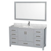 Sheffield 60 Inch Single Bathroom Vanity In Gray, White Carrara Marble Countertop, Undermount Square Sink, And 58 Inch Mirror