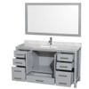 Sheffield 60 Inch Single Bathroom Vanity In Gray, White Carrara Marble Countertop, Undermount Square Sink, And 58 Inch Mirror