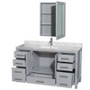 Sheffield 60 Inch Single Bathroom Vanity In Gray, White Carrara Marble Countertop, Undermount Square Sink, And Medicine Cabinet