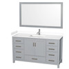 Sheffield 60 Inch Single Bathroom Vanity In Gray, White Cultured Marble Countertop, Undermount Square Sink, 58 Inch Mirror