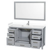 Sheffield 60 Inch Single Bathroom Vanity In Gray, White Cultured Marble Countertop, Undermount Square Sink, 58 Inch Mirror