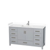 Sheffield 60 Inch Single Bathroom Vanity In Gray, White Cultured Marble Countertop, Undermount Square Sink, No Mirror