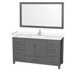 Sheffield 60 Inch Single Bathroom Vanity In Dark Gray, Carrara Cultured Marble Countertop, Undermount Square Sink, 58 Inch Mirror