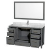 Sheffield 60 Inch Single Bathroom Vanity In Dark Gray, White Carrara Marble Countertop, Undermount Square Sink, And 58 Inch Mirror