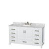 Sheffield 60 Inch Single Bathroom Vanity In White, White Carrara Marble Countertop, Undermount Oval Sink, And 58 Inch Mirror