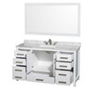 Sheffield 60 Inch Single Bathroom Vanity In White, White Carrara Marble Countertop, Undermount 3-hole Square Sink, 58 Inch Mirror