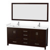 Sheffield 72 Inch Double Bathroom Vanity In Espresso, White Cultured Marble Countertop, Undermount Square Sinks, 70 Inch Mirror