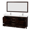 Sheffield 72 Inch Double Bathroom Vanity In Espresso, White Cultured Marble Countertop, Undermount Square Sinks, 70 Inch Mirror