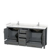 Sheffield 72 Inch Double Bathroom Vanity In Dark Gray, Carrara Cultured Marble Countertop, Undermount Square Sinks, No Mirror