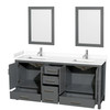 Sheffield 72 Inch Double Bathroom Vanity In Dark Gray, White Cultured Marble Countertop, Undermount Square Sinks, 24 Inch Mirrors