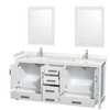 Sheffield 72 Inch Double Bathroom Vanity In White, Carrara Cultured Marble Countertop, Undermount Square Sinks, 24 Inch Mirrors