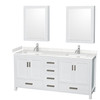 Sheffield 72 Inch Double Bathroom Vanity In White, Carrara Cultured Marble Countertop, Undermount Square Sinks, Medicine Cabinets