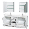 Sheffield 72 Inch Double Bathroom Vanity In White, White Cultured Marble Countertop, Undermount Square Sinks, Medicine Cabinets