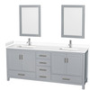 Sheffield 80 Inch Double Bathroom Vanity In Gray, White Cultured Marble Countertop, Undermount Square Sinks, 24 Inch Mirrors