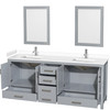 Sheffield 80 Inch Double Bathroom Vanity In Gray, White Cultured Marble Countertop, Undermount Square Sinks, 24 Inch Mirrors