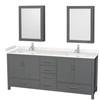 Sheffield 80 Inch Double Bathroom Vanity In Dark Gray, Carrara Cultured Marble Countertop, Undermount Square Sinks, Medicine Cabinets