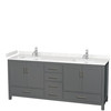Sheffield 80 Inch Double Bathroom Vanity In Dark Gray, Carrara Cultured Marble Countertop, Undermount Square Sinks, No Mirror