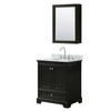 Deborah 30 Inch Single Bathroom Vanity In Dark Espresso, White Carrara Marble Countertop, Undermount Oval Sink, And Medicine Cabinet