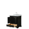 Deborah 30 Inch Single Bathroom Vanity In Dark Espresso, White Carrara Marble Countertop, Undermount Square Sink, And No Mirror