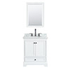 Deborah 30 Inch Single Bathroom Vanity In White, White Carrara Marble Countertop, Undermount Oval Sink, Matte Black Trim, 24 Inch Mirror