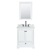 Deborah 30 Inch Single Bathroom Vanity In White, White Carrara Marble Countertop, Undermount Oval Sink, Matte Black Trim, Medicine Cabinet