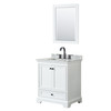 Deborah 30 Inch Single Bathroom Vanity In White, White Carrara Marble Countertop, Undermount Square Sink, Matte Black Trim, 24 Inch Mirror