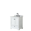Deborah 30 Inch Single Bathroom Vanity In White, White Carrara Marble Countertop, Undermount Square Sink, Matte Black Trim