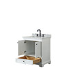 Deborah 30 Inch Single Bathroom Vanity In White, White Carrara Marble Countertop, Undermount Square Sink, Matte Black Trim