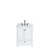 Deborah 30 Inch Single Bathroom Vanity In White, White Carrara Marble Countertop, Undermount Square Sink, Matte Black Trim